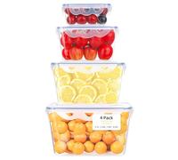 VINATO Kit de 4 Recipientes Herméticos Transparentes - A Prueba de Fugas, Apilables, Sin BPA - Ideales para Meal Prep, Congelador y Comida para Llevar (4 Tamaños, Microondas y Lavavajillas Seguro)