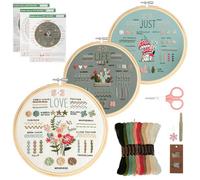 VINATO Kit de Bordado para Principiantes Adultos, Aprende 34 Puntadas con Flores, Kit Bordado Completo, Bastidor Bambú, Manualidades, Regalo Hobby Creativo