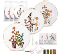 VINATO Kit de Bordado para Principiantes con 3 Proyectos Florales, Bastidor de Bambú Ajustable, Hilos y Accesorios | Set Completo para Punto de Cruz | Regalo Creativo para Adultos
