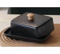 Vinato Mantequera Cerámica Mantequera de Porcelana con Tapa y Mango de Perilla, Platos de Mantequilla de Cerámica para 250 gr de Manteca, Negro