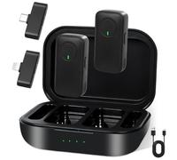 VINATO Micrófono Inalámbrico con 2 Receptores y 2 Transmisores, Compatible con Android/iPhone/iPad/MacBook para Grabación de Audio Estable
