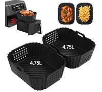 VINATO Moldes Silicona Freidora Aire 2 Piezas, 19x14x7cm, Double Stack XL | 2 Piezas para Ninja Double Stack XL, 19x14x7 cm, Doble Cara, Agujeros, 205°C, Lavable, Negro