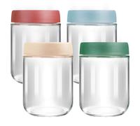 VINATO Pack 4 Tarros de Cristal con Tapa 480ml,para Overnight Oats & Yogur | Con cepillo,Alimentario,hermético,apto lavavajillas,apilable,versátil para yogur,mermelada & frutos secos