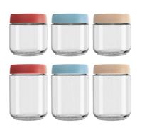 VINATO Pack 6 Tarros de Cristal con Tapa,480ml & 350ml Botes Herméticos | Con cepillo,2 tamaños,alimentario,hermético,apto lavavajillas,apilable,versátil para yogur,mermelada & frutos secos