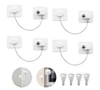 VINATO Pestillo Puerta sin Agujeros 4 Piezas - Seguridad Puertas Niños para Cajones, Nevera y Puertas - Blanco, con 4 Llaves - Cierre en ABS y Acero Inoxidable