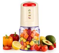 VINATO Picadora Eléctrica Multifunción 300W, Batidora, Vaso 500ml | 2 Velocidades, 4 Cuchillas Inox, Carne Verduras Hierbas Cebollas, Vaso Transparente, Apto Lavavajillas, Compacto