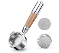 VINATO Portafiltro Sin Fondo de 51 mm Compatible con Máquinas de Café DeLonghi EC680/EC685/EC885/EC890, Mango de Madera de Nogal, 3 Orejas