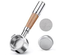 VINATO Portafiltro Sin Fondo de 54 mm Compatible con Máquinas de Café Breville Barista BES870/878/880 Machine, Mango de Madera de Nogal, 3 Orejas