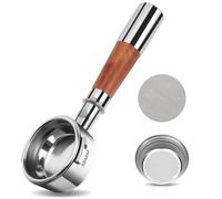 VINATO Portafiltro Sin Fondo de 58 mm Compatible con Máquinas de Café Breville Dual Boiler BES900XL, BES920XL, BES980XL, BES990BSS, Mango de Madera de Nogal, 2 Orejas