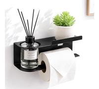 VINATO Portarrollos Papel Higienico Adhesivo Portarrollos de Papel Higiénico con Estante, Acero Inoxidable, Negro