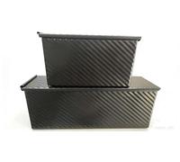 VINATO Set 2 Piezas Molde con Tapa para Pan, Molde de Tostadas de Acero al Carbono,32x12x12cm & 21x12x12cm, Molde Pan de Molde, Molde Rectangular, Acero al Carbono, Antiadherente, Negro