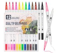 VINATO Set de 12 Rotuladores de Doble Punta | Punta Pincel y Punta Fina 0.4mm | Acuarelables y Lavables | Para Lettering, Dibujo, Bullet Journal y Creatividad Artística (Para Adultos y Estudiantes)