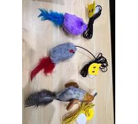 VINATO Set de 3 Juguetes para Gatos Colgantes con Sonido Realista, Ratón Elástico y Pájaro con Plumas, Sin Pilas