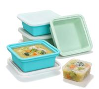 VINATO Set de 4 Bandejas de Congelación en Silicona con Tapa (2 Azul + 2 Verde),Souper Cubes,Moldes de Silicona para Congelador- Molde para Cubitos de Hielo Extra Grande 500ml, para Salsas y Sopas