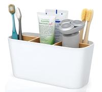 VINATO Soporte Cepillo De Dientes, Portacepillos de Dientes Electrico, Particiones de Bambú Porta Cepillos Dentales De Baño con 5 Compartimentos Organizador Baño para Oficina, Sala, Estar Cocina