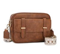 VINBAGGE Bolso bandolera para mujer, tamaño mediano, RFID, de piel vegana, bolso cruzado, bolso pequeño para mujer, con correa ancha ajustable, marrón, 25cm(L)×18cm(H)×9cm(B)