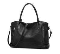 VINBAGGE - Bolso de hombro para mujer, bolso de piel sintética, bolso de mano, bandolera, bolsa de curso grande, Negro