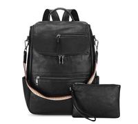 VINBAGGE Bolso Mochila Mujer de Cuero PU Bolsos Hombro Ordenador Portátil Impermeable Escolar Antirrobo de Mochila para Viajar Trabajo Escolar (Negro)