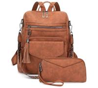VINBAGGE Bolso Mochila Mujer de Cuero PU Bolsos Hombro Ordenador Portátil Impermeable Escolar Antirrobo de Mochila para Viajar Trabajo Escolar (Marrón Claro)