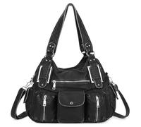 VINBAGGE Bolsos de Mano Mediano Bolso Mujer Bandolera Bolso Hobo Grandes Bolso de Hombro en Suave PU Cuero Retro Shopper Casual Trabajo Comprar Viajes,A-Negro+plata
