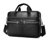 VINBAGGE Maletín de Cuero Genuino,Bolso Hombre Bandolera para Portátil 14 Pulgadas,Portadocumentos Maletines Bolso Mensajero Negocios,Negro