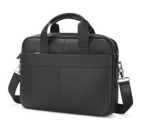 VINBAGGE Maletín de Negocios de Piel Genuina para Portátil de 15,6'', Bolso Mensajero de Cuero Auténtico para Hombres y Mujeres, E-Negro