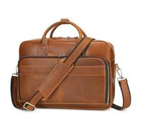 VINBAGGE Maletín de Piel Vacuno Genuino Portadocumentos Bolso Mensajero para portátil 15,6 pulgadas Maletines Hombre Bandolera de cuero para Trabajo Viaje,C-Marrón