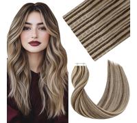 VINBAO #4P27 - Extensiones de pelo humano rubio 55 cm, color marrón oscuro con rubio miel, 20 unidades de 50 g, extensiones de pelo auténtico sedoso y recto