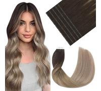 VINBAO Extensiones de pelo humano con micro cinta en color marrón oscuro a castaño y rubio ceniza destacados Remy, extensiones de cabello real, 20 unidades, 50 cm, 50 g, cinta en 20 pulgadas #2/6/18