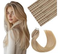 VINBAO Extensiones de pelo humano sin costuras, con cinta adhesiva, de color marrón ceniza a rubio caramelo, 20 unidades, 50 g, 40 cm, 16 pulgadas, #10/16/16