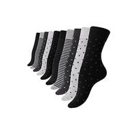 Vincent Creation® 10 pares calcetines de algodón mujer Puntos y rayas (EU 35/38, negro/gris)