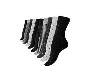 Vincent Creation® 10 pares calcetines de algodón mujer Puntos y rayas (EU 35/38, negro/gris)