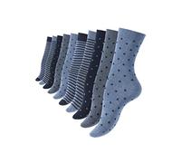 Vincent Creation® 10 pares calcetines de algodón mujer Puntos y rayas (EU 39/42, Azul)
