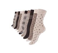 Vincent Creation® 10 pares calcetines de algodón mujer Puntos y rayas (EU 39/42, marrón)
