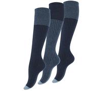 Vincent Creation 3 pares de Rodilla alta calcetines para mujer con algodón extra fino, azul