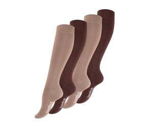 Vincent Creation 4 pares de calcetines de bambú para mujer en negro, azul oscuro, beige/marrón, encaje cosido a mano (sin costuras), medias de salud, beige/marrón, 35-38