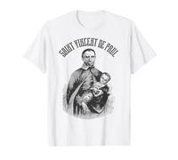 Vincent de Paul Sociedad de Santos Católicos Franceses Vintage Camiseta gráfica económica, Hombre, Blanco, M