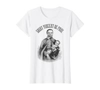 Vincent de Paul Sociedad de Santos Católicos Franceses Vintage Camiseta gráfica económica, Mujer, Blanco, XS
