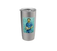 VINCENT MUESTRA AMOR AL FÚTBOL PINTURA DE RETRATO A RAYAS Vaso térmico de acero inoxidable de doble pared