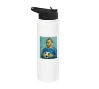 VINCENT MUESTRA AMOR POR EL FÚTBOL EN UN RETRATO AZUL Stainless Steel Insulated Water Bottle