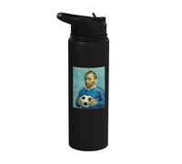 VINCENT MUESTRA AMOR POR EL FÚTBOL EN UN RETRATO AZUL Stainless Steel Insulated Water Bottle