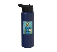VINCENT MUESTRA AMOR POR EL FÚTBOL EN UN RETRATO AZUL Stainless Steel Insulated Water Bottle