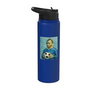 VINCENT MUESTRA AMOR POR EL FÚTBOL EN UN RETRATO AZUL Stainless Steel Insulated Water Bottle