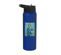 VINCENT MUESTRA AMOR POR EL FÚTBOL EN UN RETRATO AZUL Stainless Steel Insulated Water Bottle
