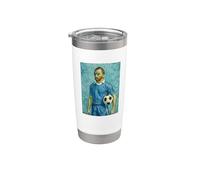 VINCENT MUESTRA AMOR POR EL FÚTBOL EN UN RETRATO AZUL Vaso térmico de acero inoxidable de doble pared