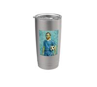 VINCENT MUESTRA AMOR POR EL FÚTBOL EN UN RETRATO AZUL Vaso térmico de acero inoxidable de doble pared