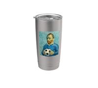 VINCENT MUESTRA AMOR POR EL FÚTBOL EN UN RETRATO AZUL Vaso térmico de acero inoxidable de doble pared