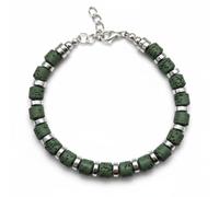 Vincent Paul Pulsera hombre mujer de piedras duras naturales de roca volcánica verde y arandelas de hematitas
