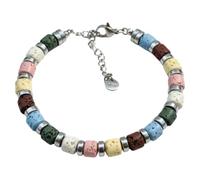 Vincent Paul Pulsera unisex multicolor de piedras duras naturales de lava turquesa roja verde blanca rosa amarilla y arandelas de hematitas color plata