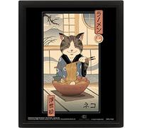 Vincent Trinidad - Cuadro de pared con marco lenticular en 3D (diseño Neko Ramen Ukiyo-E) 3D en marco de fotos negro, 28,5 cm x 23,5 cm, póster oriental 3D / decoración de pared 3D, producto oficial